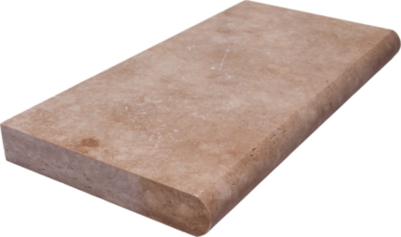 Ivory Light Travertine Bullnose Coping - Brushed - 12" X 24" X 5"