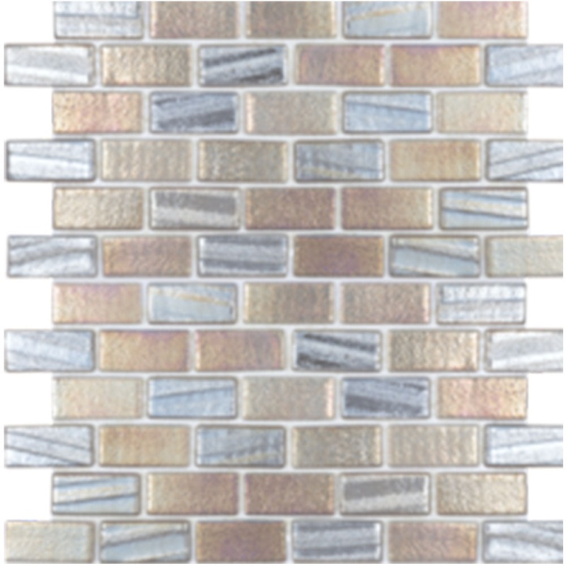 Illusions Grey Deco Glass Mosaic - 1" X 2" Staggered - Iridescent