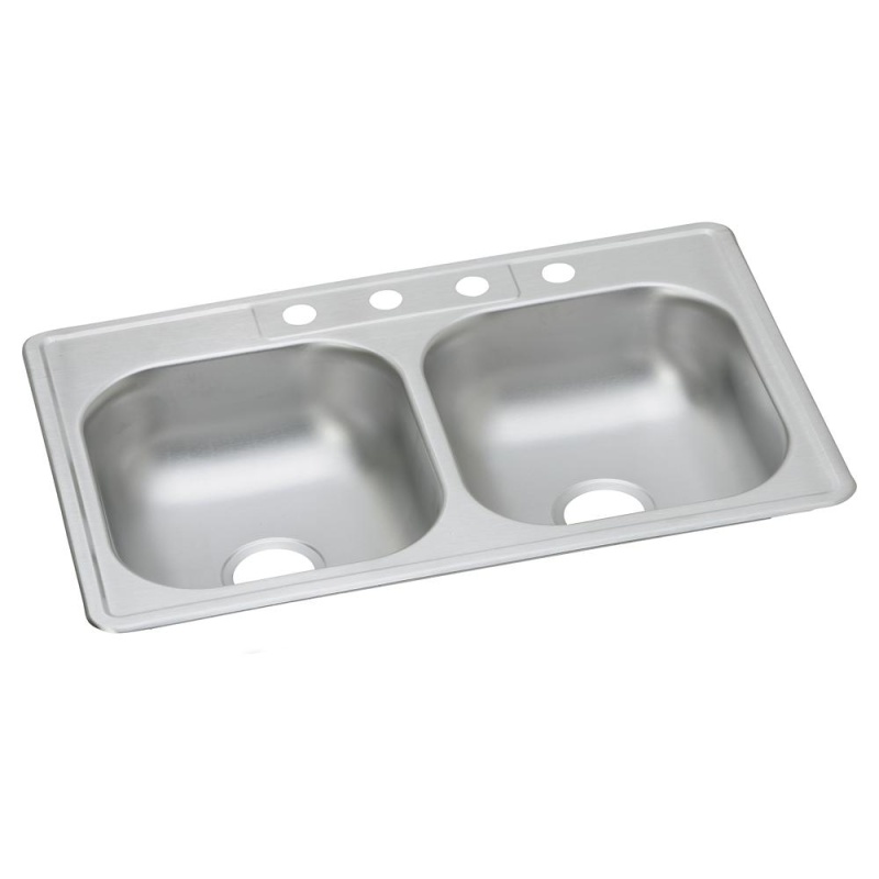 D233224 Dayton Stainless Steel Drop In Double Bowl Kitchen Sink - 33" X 22" X 6 9/16" With 4 Holes - Stainless Steel