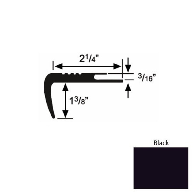 Solid 17 Black Rubber Undercut Carpet Nosing (Sq) - 2 1/4" X 9 Ft (108")