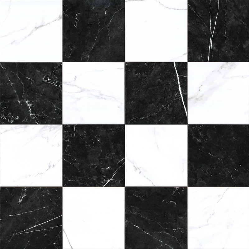 Noir Blanc Grid Porcelain Tile - Matte - 17" X 17"