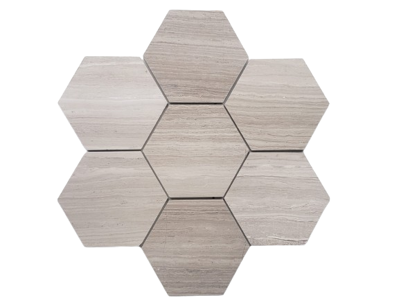 White Wood Hexagon Marble Tile - Honed - 6" Hexagon