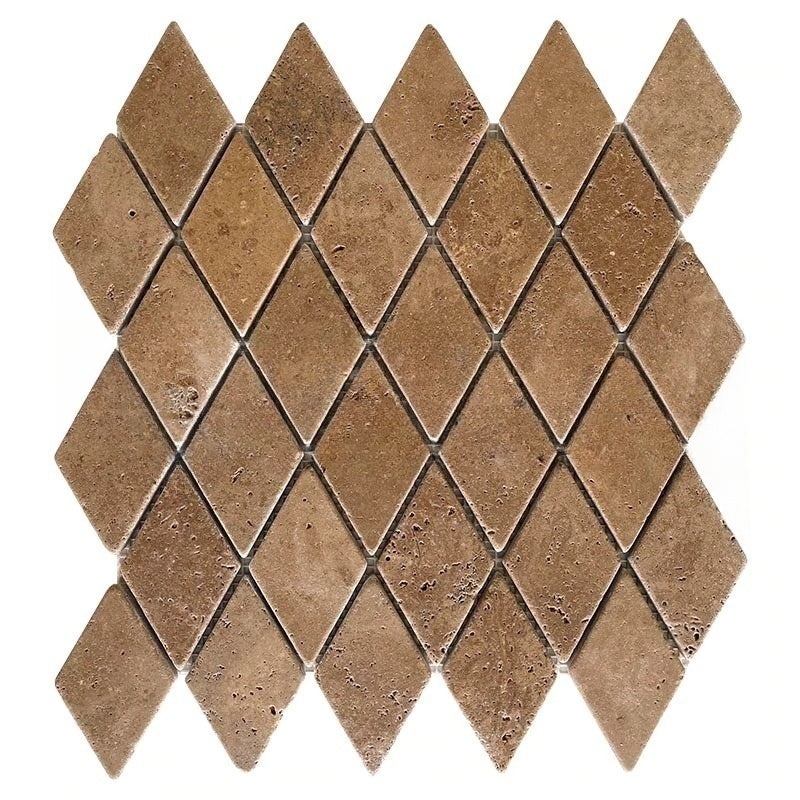 Noche Cross Cut Travertine Mosaic - 2" x 4" Diamond - Tumbled