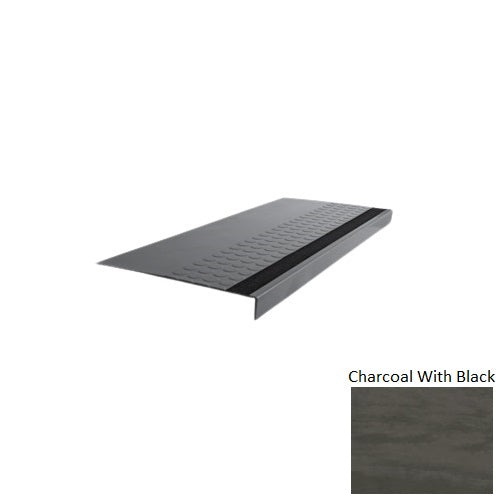 Evolving Styles Creative Elements Charcoal With Black Type 776 With Flush Ribbed / Smooth Insert Distinct Designs Rubber - 12" X 72" Stair Tread - Rgt Radial Ii Raised Disc Design