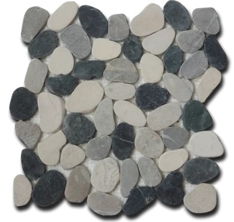 White/Gray/Black Pebble Mosaic - 12" X 12" - Flat