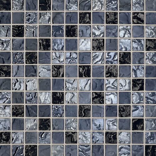 Lava Obsidian Shine Glass Mosaic - 1" X 1" Straight Set - Lava