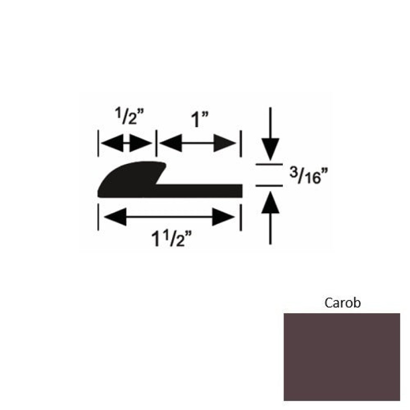 Solid 34 Carob Rubber Underlap Carpet Edge - 1 1/2" X 9 Ft (108") X 3/16"