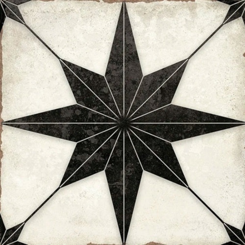 Celestial Black Compass Porcelain Tile - Matte - 8" X 8"