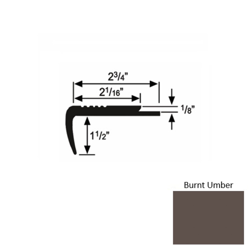 Solid 09 Burnt Umber Rubber Underlap Stair Nosing (Sq) - 2 3/4" X 9 Ft (108")