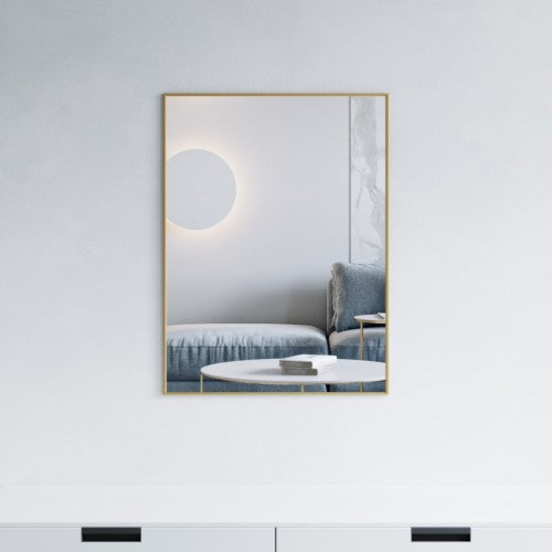 Brushed Brass Aluminum & Glass Framed Wall Bathroom Mirror - 23 5/8" X 31 1/2" - Brushed Brass