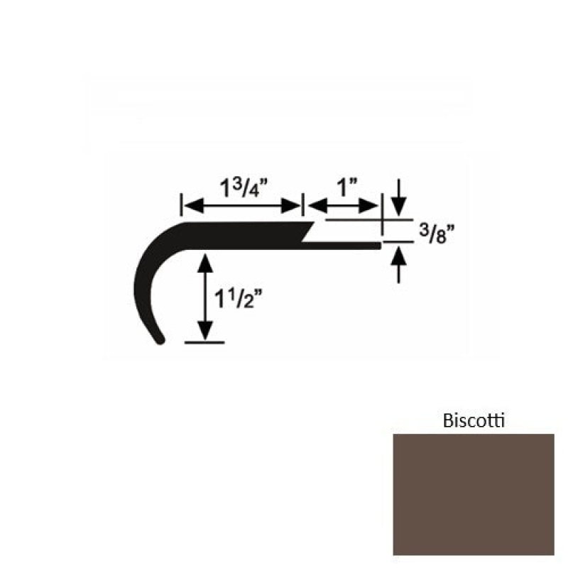 Solid 12 Biscotti Rubber Single Flange Carpet Stair Nosing (Rd) - 1 3/4" X 9 Ft (108")