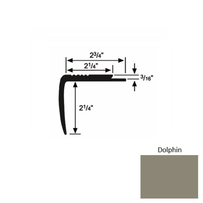 Solid M07 Dolphin Rubber Modified Underlap Stair Nosing (Sq) - 2 3/4" X 9 Ft (108")