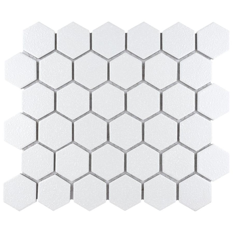 Hudson Due Crystalline White Porcelain Mosaic - 2" X 2" Hexagon - Glossy