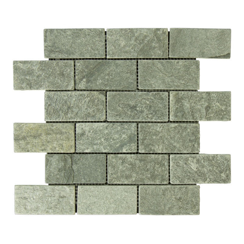 Ostrich Gray Slate Mosaic - 2" X 4" Brick - Tumbled