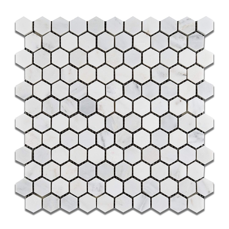 Oriental White Marble Mosaic - 1" Hexagon