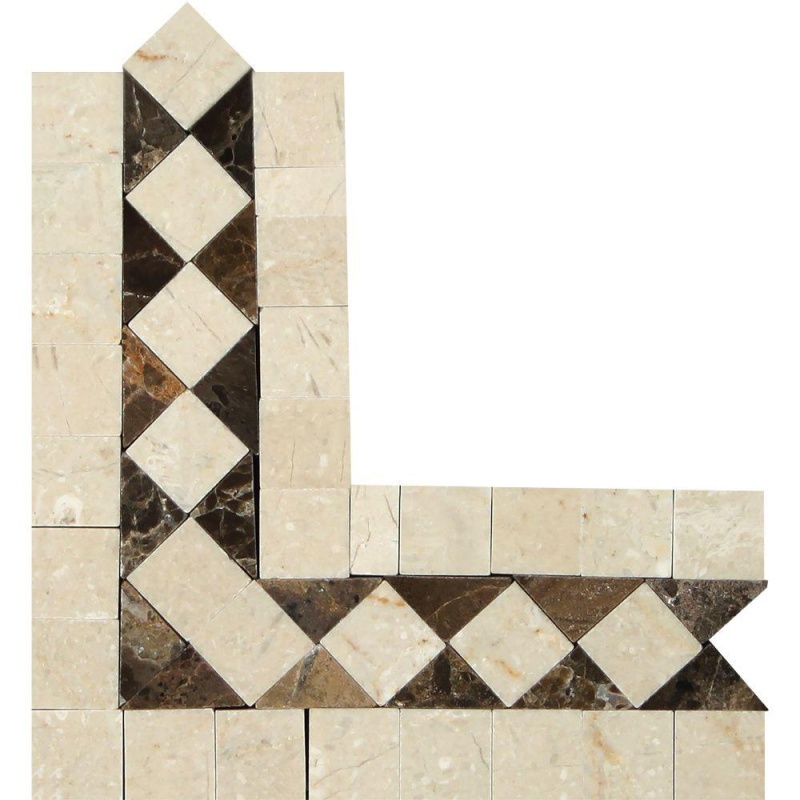 Crema Marfil Marble Border Corner with Emperador Dark Dots