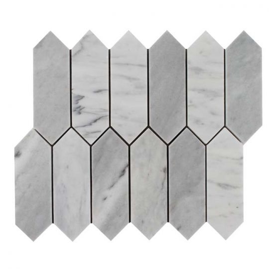 Metropolitan Deep Blue Deco Marble Mosaic - Picket Fence - Polished