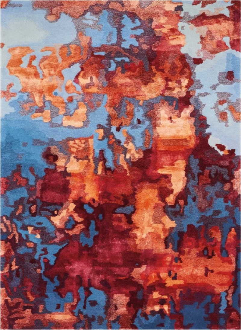 Prismatic Blue Flame Prs13 Wool Blend Contemporary Area Rug - 6 Ft X 8 Ft - Blue Flame