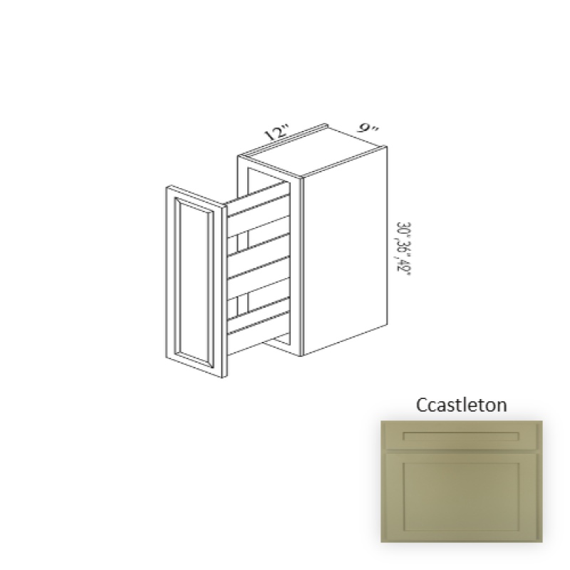 Wsr0942 Castleton Wood Kitchen Spice Rack Pull Out Base Cabinet - 9" X 42" X 12" (Assembly Required) - Castleton