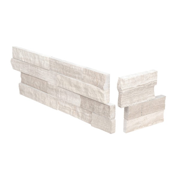 White Wood Marble Ledgestone Corner - Split Face - 6" X 6" & 6" X 18"
