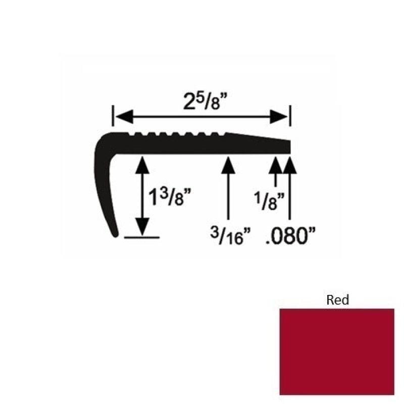 Solid 03 Red Rubber Residential Stair Nosing (Sq) - 2 5/8" X 9 Ft (108")
