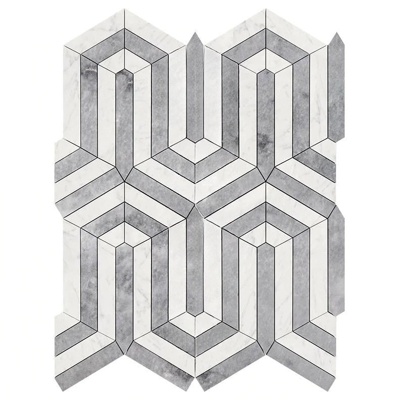 White Carrara Marble Mosaic - Berlinetta Design With Gray