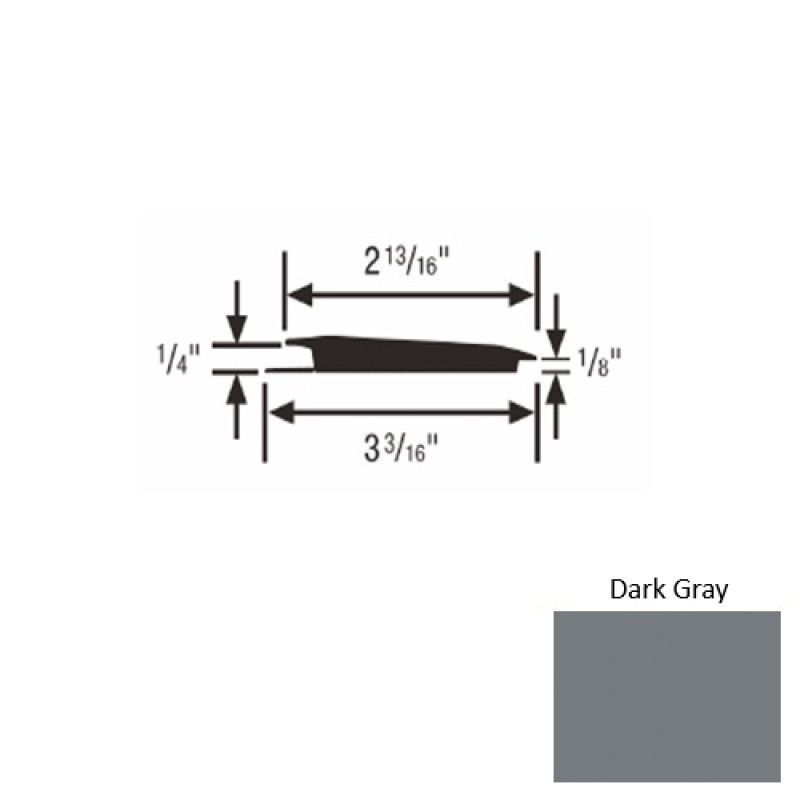 Solid 65 Dark Gray Rubber Rolling Traffic Transition - 3 3/16" X 9 Ft (108") X 1/4" - 1/8"