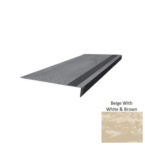 Evolving Styles Creative Elements Beige With White & Brown Type 675 With Flush Carborundum Strip Distinct Designs Rubber - 12" X 72" Stair Tread - Diamond Profile Design