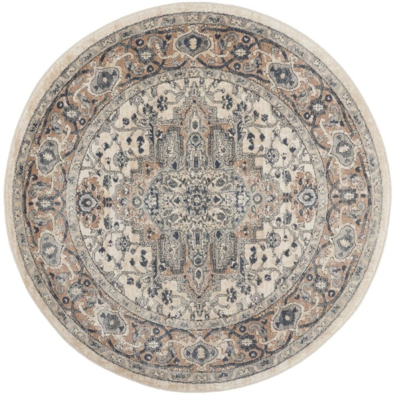Quarry Ivory Grey Qua05 Polypropylene & Polyester Bohemian Area Rug - 8 Ft X Round - Ivory Grey