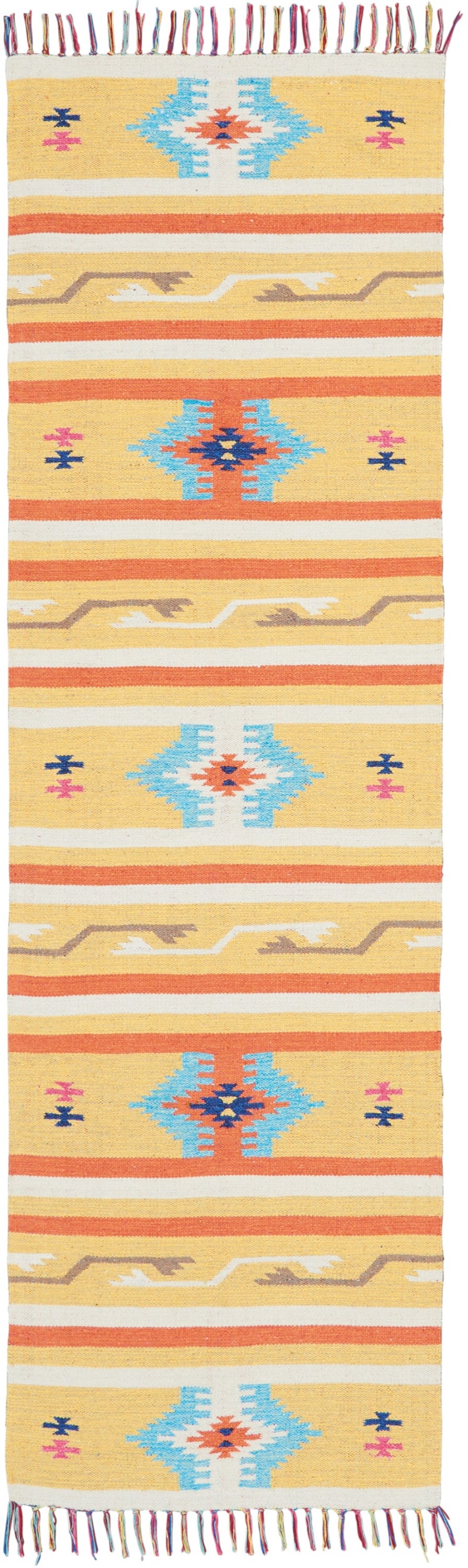 Baja Baj03 Yellow Cotton Blend Southwestern Area Rug – 8 Ft Runner