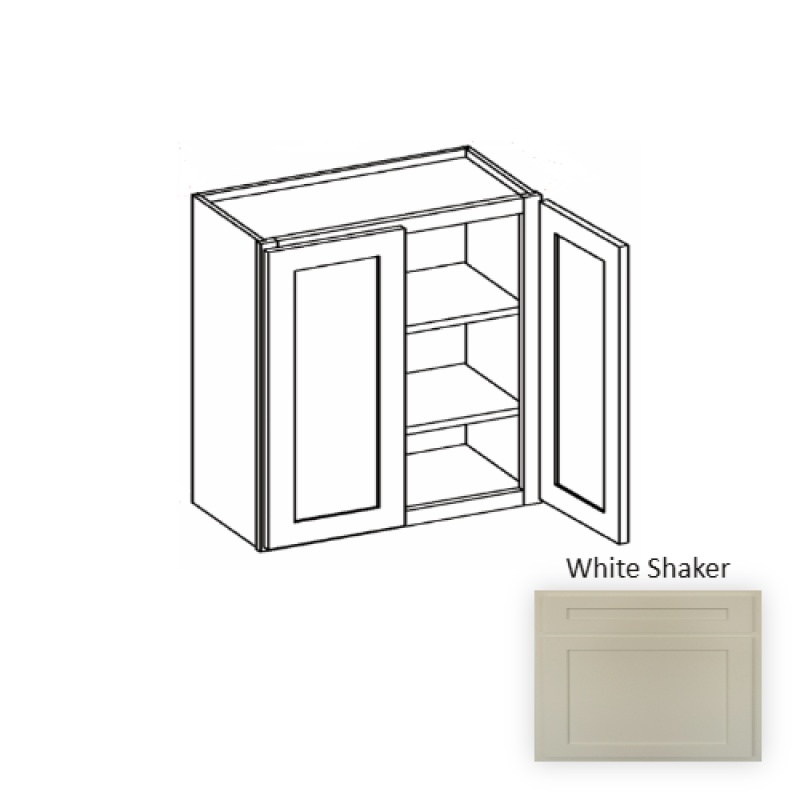 White Shaker Wood Kitchen Wall Cabinet, 33" x 30" x 12"