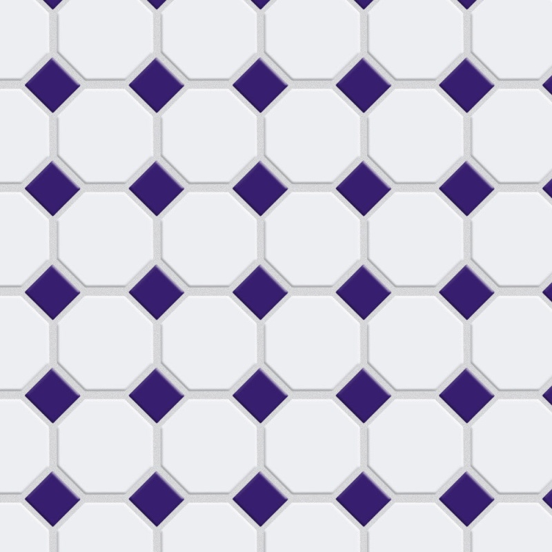Metro Octagon White With Cobalt Dot Porcelain Mosaic - Octagon - Glossy