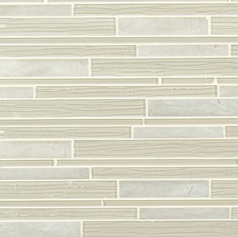 Clearance Sale! Snowcap Blend Interlocking Glass & Stone Mosaic - Linear - Glossy