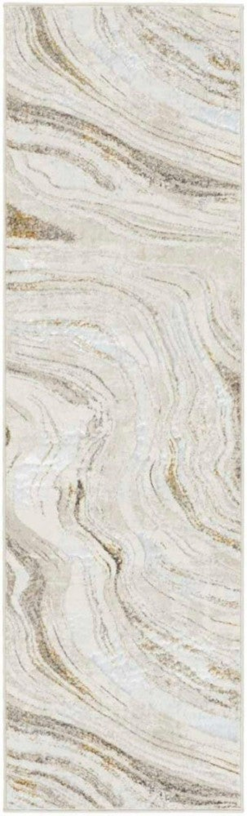 Glitz Grey Gold Glz22 Polyester Contemporary Area Rug - 8 Ft Runner - Grey Gold