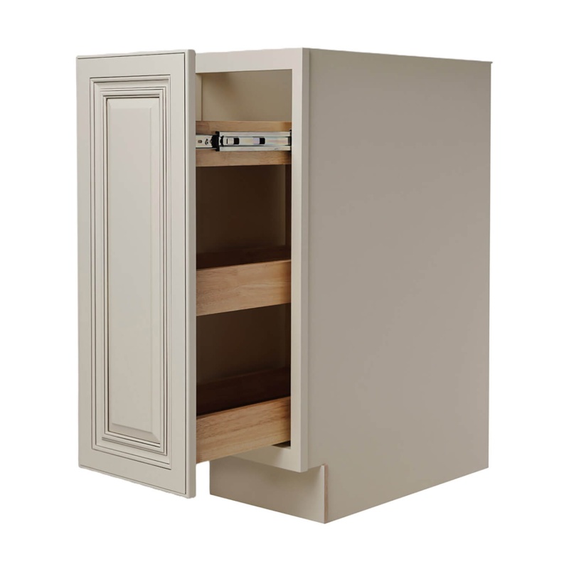 Antique White Wood Kitchen Spice Rack Pull Out Base Cabinet - 6" X 24" X 34.5" (Assembled) - Antique White