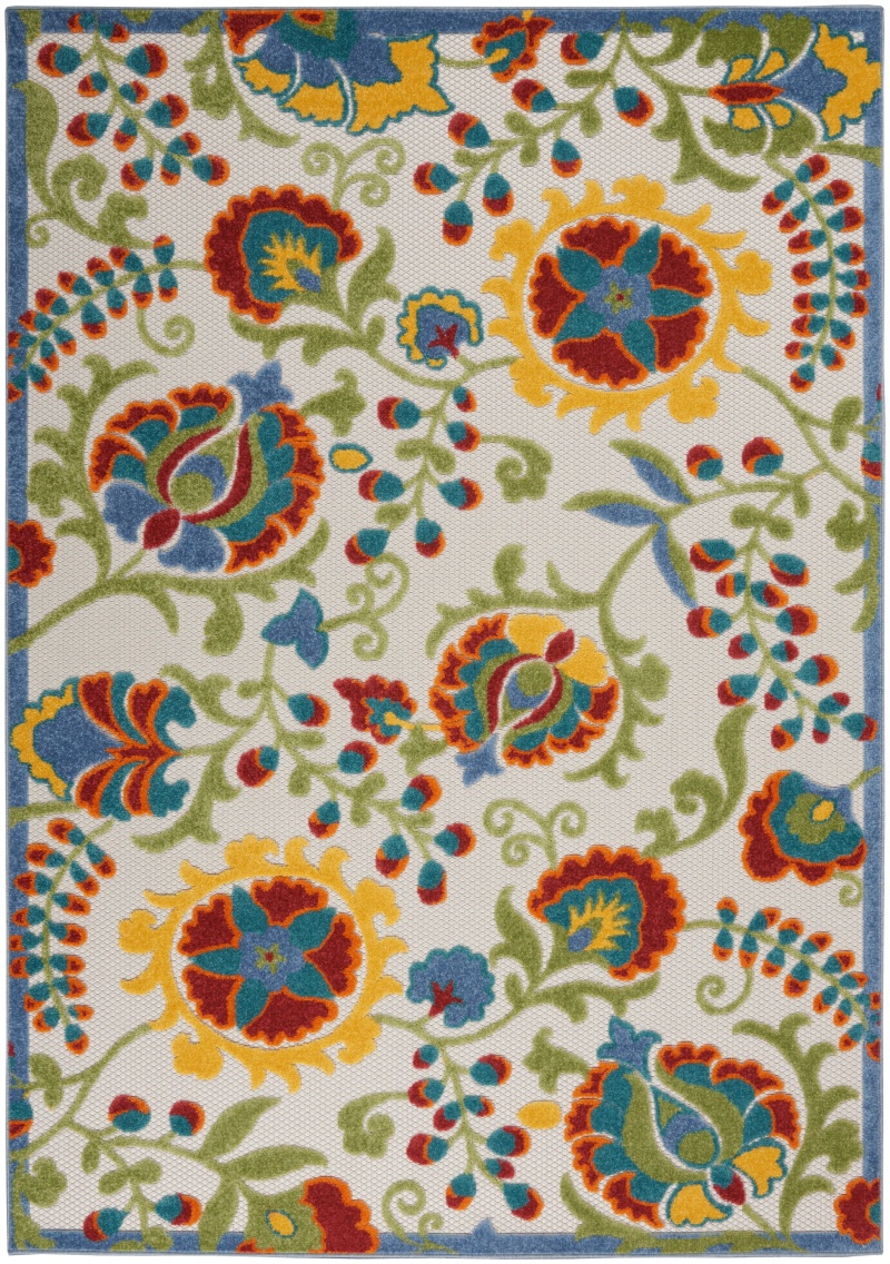 Aloha Alh17 Ivory / Multi Polypropylene Farmhouse Area Rug 5 Ft X 8 Ft