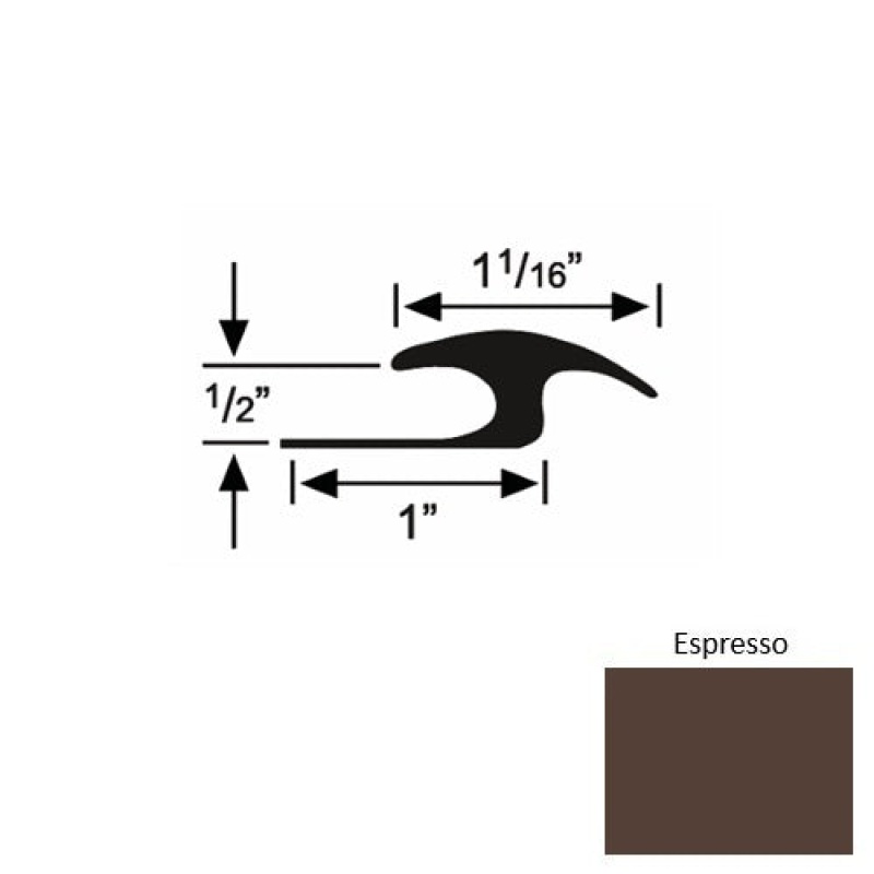 Solid 56 Espresso Rubber Tile / Carpet Joiner - 1" X 9 Ft (108") X 1/2"