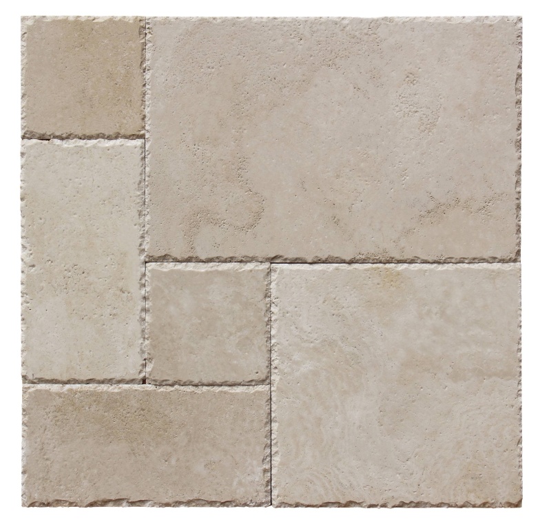 Imperial Platinum (Super Light) Cross Cut Travertine French Versailles Pattern - Chiseled & Brushed - Various Sizes