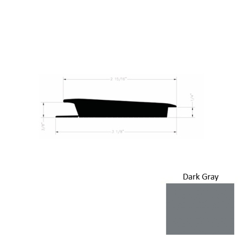 Solid 75 Dark Gray Rubber Rolling Traffic Transition, 3 1/8" x 9 Ft (108") x 3/8" - 1/4"