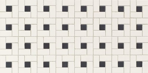 Ice White / Black Porcelain Mosaic - 1" x 2" Pinwheel - Matte