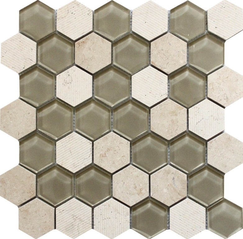 Bali Crema Marfil Stone & Glass Mosaic - Mantra - Polished & Etched