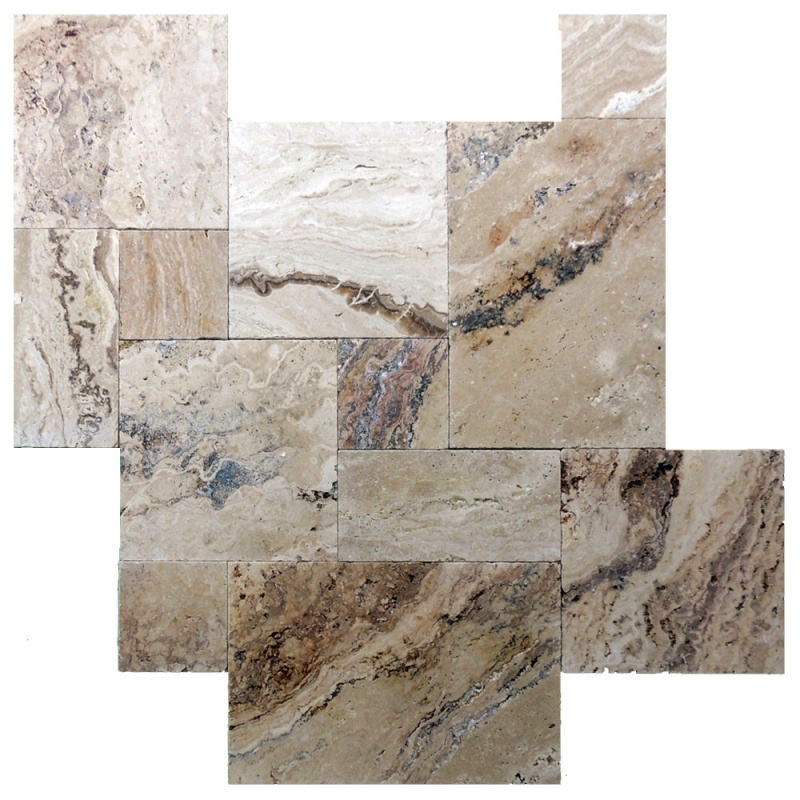 Leonardo Travertine Paver Versailles Pattern - Tumbled - Various Sizes
