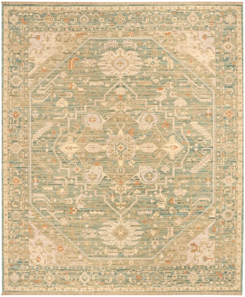 Antique Bloom Teal Anb03 Wool Blend Traditional Area Rug - 10 Ft X 13 Ft - Teal