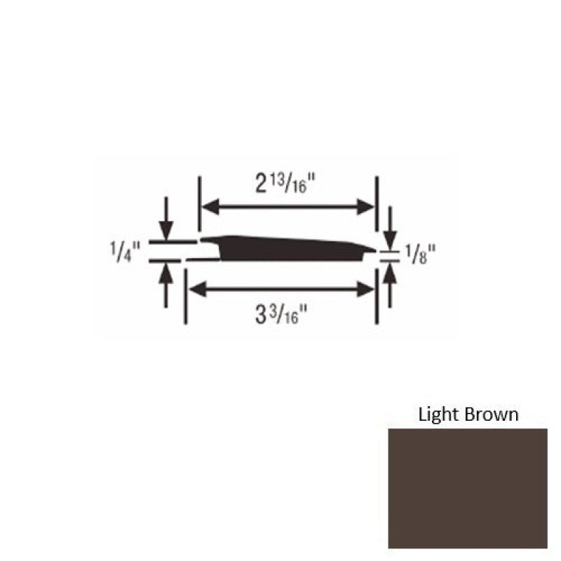 Solid 65 Light Brown Rubber Rolling Traffic Transition - 3 3/16" X 9 Ft (108") X 1/4" - 1/8"