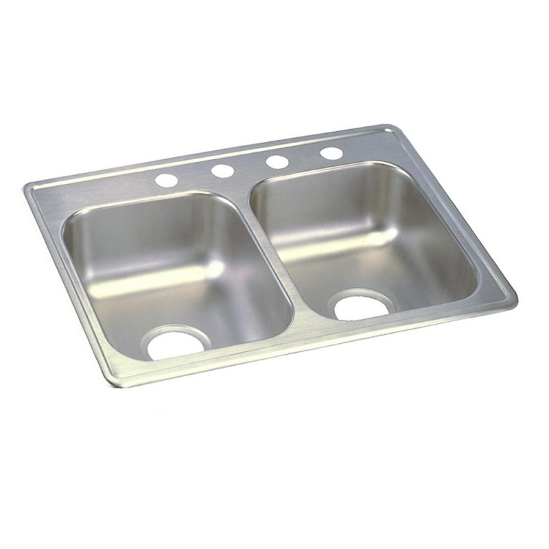 D225194 Dayton Stainless Steel Drop In Double Bowl Kitchen Sink - 25" X 19" X 6 5/16" With 4 Holes - Stainless Steel