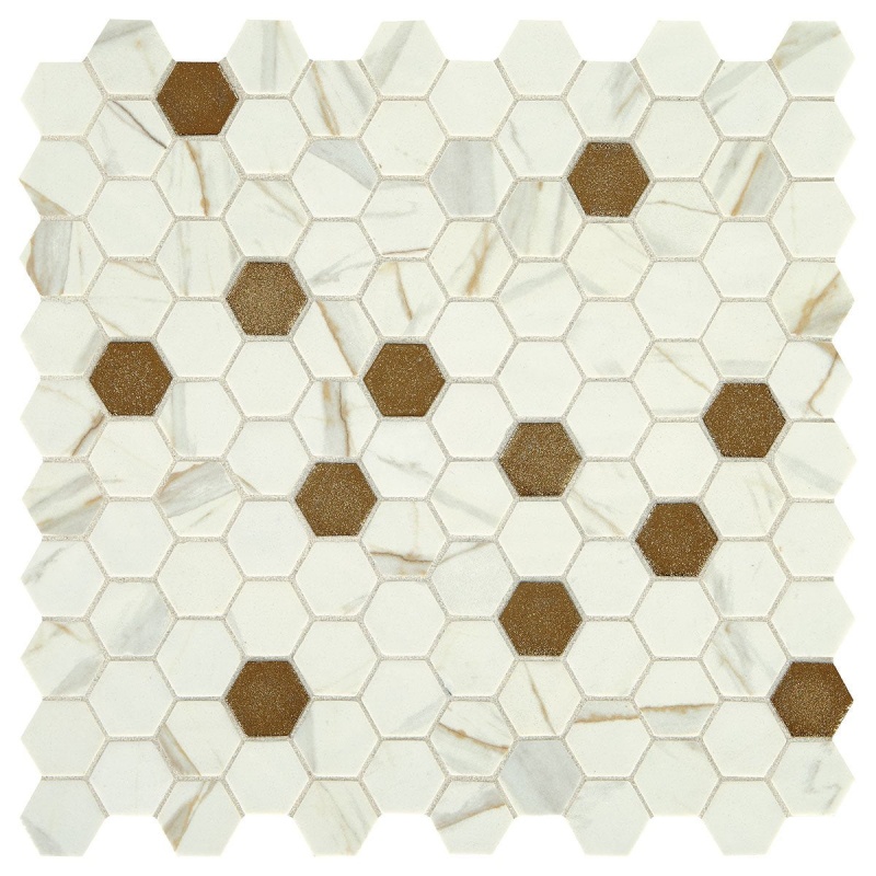 Uptown Glass Posh Chiffon Glass Mosaic - 1" Hexagon - Glossy