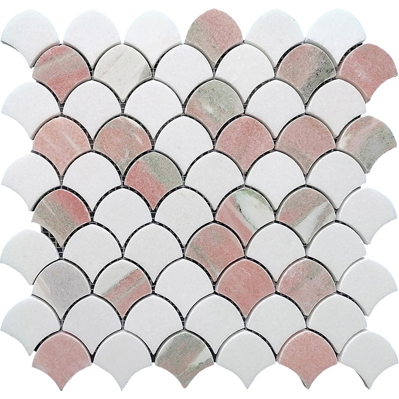 Norway Thassos / Norway Rose Marble Mosaic - Oslo - Polished