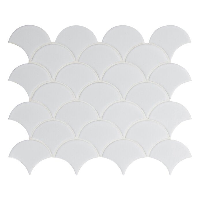 Domino Gray Porcelain Mosaic - Fan / Scallop - Glossy