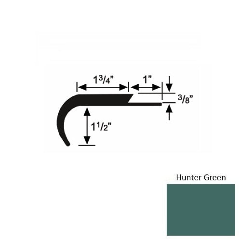 Solid 12 Hunter Green Rubber Single Flange Carpet Stair Nosing (Rd) - 1 3/4" X 9 Ft (108")