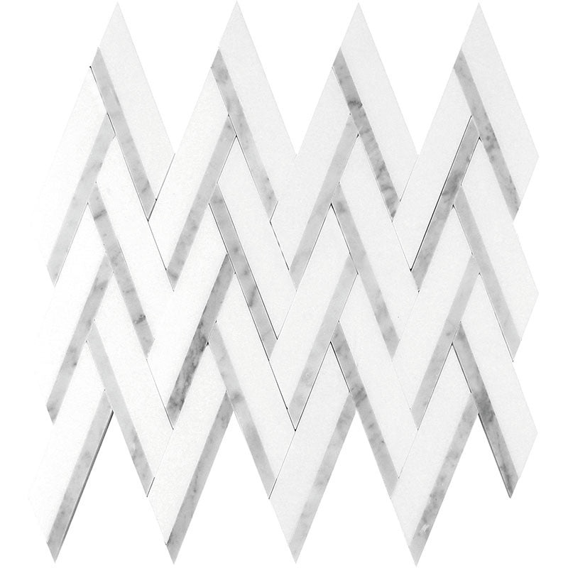 Mykonos Thassos / Bianco Carrara Marble Mosaic - Olympus - Polished